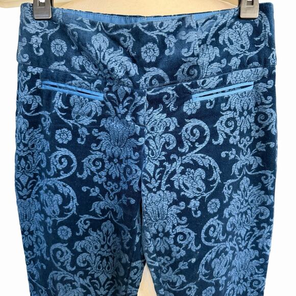 Vtg Y2K 90s Caché Blue Velvet Damask Pants 2 Whimsical Womens Romantic Feminine - Picture 2 of 10